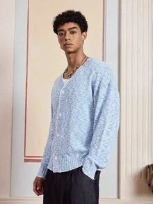 Manfinity VCAY Casual Button-Up Long Sleeve Cardigan For Men, Suitable For Everyday Wear, For Fall Winter - Blue - View 1