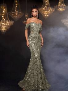 Glamrae Chân váy đuôi cá xếp nếp chun co giãn màu xanh quân đội sang trọng, thanh lịch, phù hợp cho đám cưới, tiệc tùng, kỳ nghỉ, dạ tiệc, những dịp trang trọng (Độ bền cao) - xanh quân đội - Xem 7