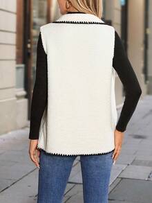 Roamenne Roamenne Women's Casual Contrast Color Trim Sleeveless Lightweight Jacket, Autumn/Winter - White - View 2