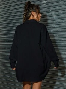 SHEIN Unity Áo cánh cỡ lớn màu neon sáng, áo cánh dài tay thường ngày cho nữ - Màu xanh hải quân - Xem 2