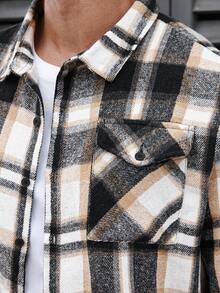 Manfinity Homme 男士加大码格子长袖单排扣休闲外套，秋季