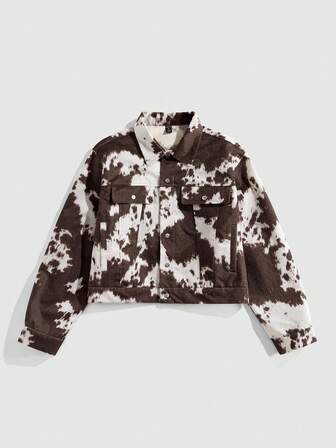 Street Life معطف بوكسي فضفاض بأكمام طويلة مطبوع بطريقة التعتيق، خريف