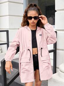 SHEIN Tween-Mädchen Lässige Kapuzenjacke mit Reißverschluss in Kontrastfarbe - Babypink - Übersicht 6