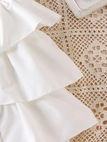 Tween Girl Contrast Lace Butterfly Sleeve Top & Layered Ruffle Shorts