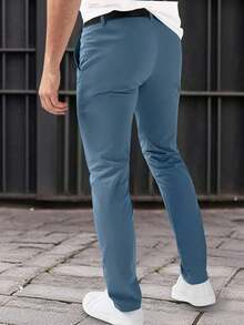 Manfinity Mode Pantalones de traje ajustados de unicolor casual para hombre, cinturón no incluido, formal, ceremonia - Azul - Ver 2