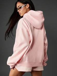 Missguided x Playboy Oversized Graphic Hooded Sweatshirt With Metallic Logo Print For Winter Loungewear - Pink - View 2