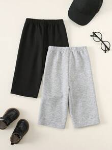 SHEIN 2条装儿童/男童宽松撞色抽绳腰阔腿裤，百搭实用，适合上学、居家、外出、时尚穿着，春秋冬皆宜。 - 彩色 - 查看 3