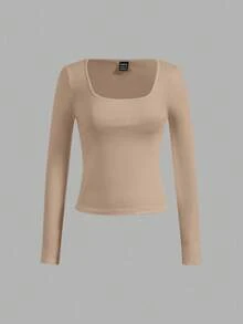 SHEIN Essnce Bộ 4 áo thun cổ tròn tay dài màu trơn đơn giản đa năng dành cho nữ, phù hợp cho mùa xuân và mùa thu - Nhiều màu - Xem 10