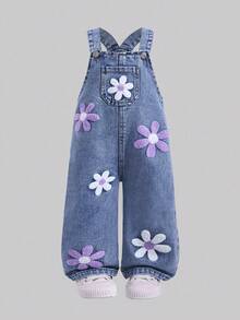 SHEIN Baby Girls' Washed Denim Bib Pants, Floral Print Loose Jumpsuit Cute Toddler Girl Overalls Baby Girl Jeans Outfit Toddler Girl Denim Overalls Toddler Flower Jeans Purple Flower Toddler Outfit Purple Flower Baby Girl Festival Baby Girl Flower Jeans Purple Flower Jeans Outfit Girls Denim Overalls With Flowers Toddler Girl Jeans With Flowers Toddler Flower Overalls Fall Winter Toddler Jean With Flowers Purple Girl Outfits Babygirl Outfits Violet Cute Girl Outfits Lilac Toddler Outfit