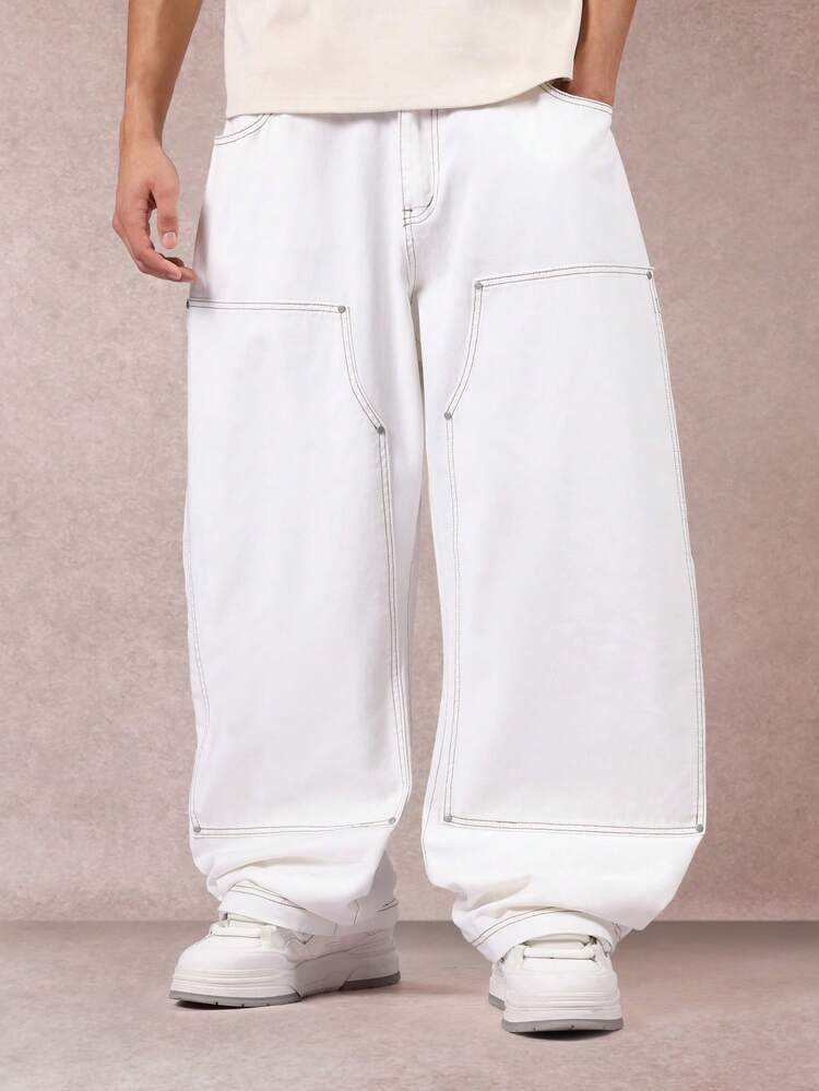 Jeans da carpentiere a gamba larga con dettagli a pannello