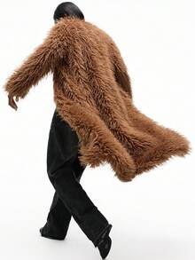 Aveloria Affinna معطف نسائي بياقة مستديرة وأكمام طويلة وأمام مفتوح من الفرو الاصطناعي، للخريف والشتاء