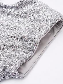 INAWLY 女士时尚性感亮片褶皱紧身连衣裙，夏季 - 銀色 - 查看 3