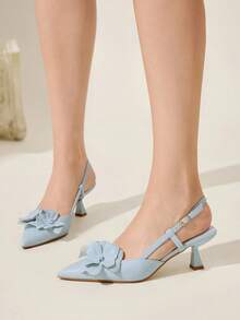 CUCCOO CHICEST Women's Pointed Toe Pumps With 3D Floral Decor, Stiletto Heel, Romantic & Elegant, Baby Blue Faux Leather, Suitable For Dates, Parties, Afternoon Tea, Autumn/Winter For Christmas Elegant Shoes Wedding Shoes - Baby Blue - View 4