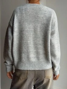 Livesso Women's Solid Color Drop Shoulder Long Sleeve Single-Breasted Casual Loose Cardigan, Autumn/Winter - Grey - View 2