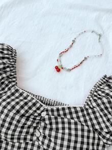 SHEIN Tween Girl Casual Minimalist Comfortable Plaid Back Strap Shirt Blouses For Girls Girls Babydoll Top Girls Checkered Top Shirts For Tween Girls Black And White - Black and White - View 3