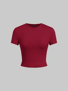 SHEIN EZwear 5件套基本款纯色修身短袖T恤 - 酒紅色 - 查看 11