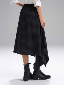 LYSMO 2025 New Arrive Minimalism Fall Women Casual Everyday Asymmetric Hem Striped Skirt  For Going Out Outfits, Back To School, Graduation, Streetwear, And Stockholm Style  Business Casual Deconstructionism - Black - View 6