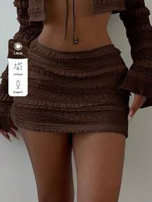 Aloruh Women's Lace Cake Mesh Mini Skirt,Brown Skirt - Coffee Brown - View 7