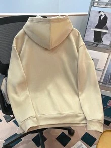 Manfinity Hypemode 卡其色宽松“California”字母印花落肩加厚保暖连帽衫，男士秋冬长袖上衣 - 卡其色 - 查看 3