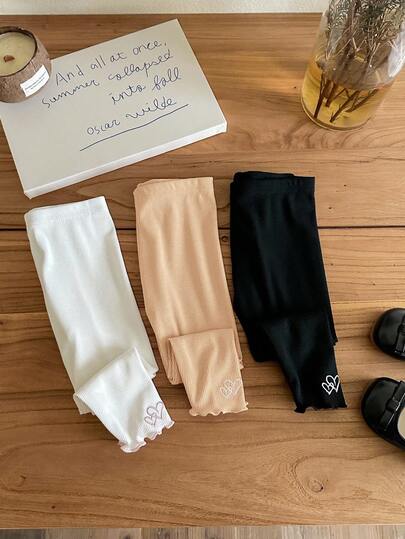 SHEIN LMoss Kids 3件套女婴休闲针织松紧腰纯色打底裤