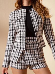 EURMUSE 2 Pcs, Texture Fabric Jacket & Shorts