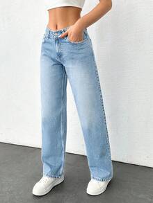 EURMUSE LOW RISE WIDE LEG CUT VINTAGE WASH Y2K STYLE JEAN Jeans Wide Leg Oversized Jeans Loose Jeans Wide Leg Jeans Flared Jeans - Baby Blue - View 3