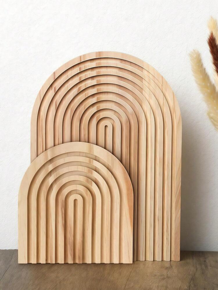 装饰性木质切菜板彩虹形木质餐盘波西米亚切菜板装饰性服务托盘适用于家庭厨房装饰 - 棕色 - 查看 1