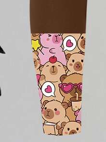 Young Girls Casual Fashionable Autumn Cartoon Rabbit Capybarasan Graphic Print Crew Neck Sweatshirt And Leggings Set, Back To School Season - Multicolor - View 6