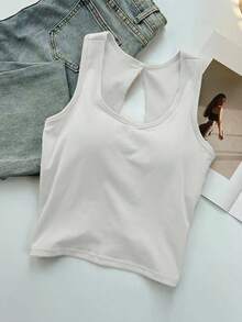 INAWLY Women's Solid Color Slim Fit Tank Tops, Casual Athleisure Basic Daily Wear, Summer Gym Workout White - White - View 2