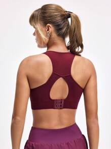 LOUNGEISTA 一体式无缝运动背心式文胸，镂空后背弹力纯色女士内衣文胸，运动文胸 - 紅色 - 查看 3