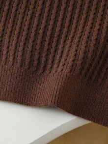 Back-To-School Young Girls Thick Round Neck Cable Knit Sweater,Oversized Loose Fit Vintage Embroidered Patch Casual Wear For School Autumn Fall Winter - Brown - View 6