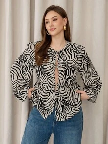 Auralis Áo sơ mi tay lỡ họa tiết ngựa vằn thời trang cỡ lớn dành cho người đi làm - Nhiều màu - Xem 6