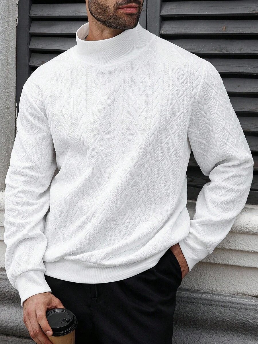 Manfinity Homme Plus Size Men's Casual Solid Color Long Sleeve Sweatshirt , Fall - White - View 1