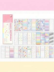 SHEIN 彩色卡基础贴纸书，极简主义高美感计划簿材料，数字和圆点手工DIY贴纸学校用品