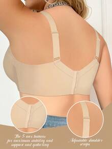 SHEIN 1pc Plus Size Lace Patchwork Underwire Bra With Wide Straps, Comfortable And Supportive, Lift - Beige - View 2