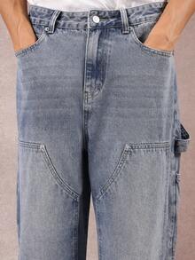 Pantalones vaqueros de pernera ancha y holgada de carpintero SUMWON con múltiples bolsillos para herramientas, pantalones de trabajo clásicos de mezclilla para otoño e invierno, cómodos y casuales de color liso - azul real - Ver 6