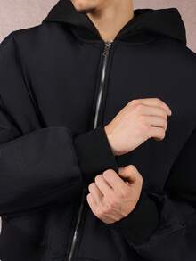 SUMWON 短款连帽飞行员夹克前拉链宽松冬季秋季街头风格休闲外套时尚个性单品都市设计日常穿着 - 黑色 - 查看 4