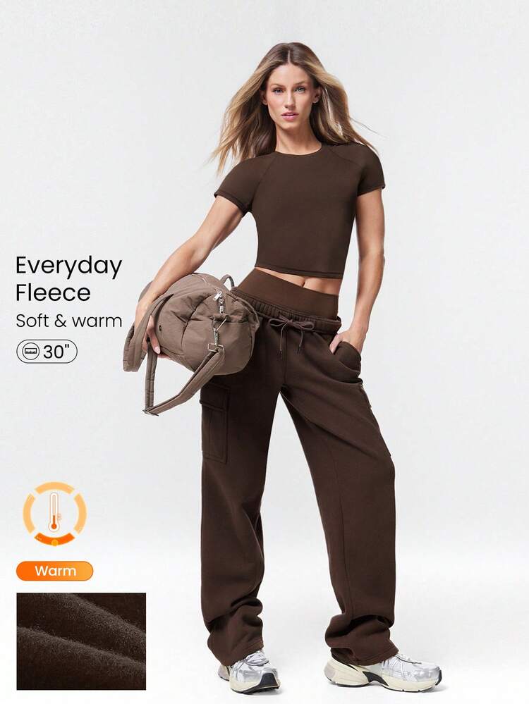30'' Everyday Fleece Wide Leg Adjustable Drawstring Waist Cargo Joggers Pants Daily Casual Fall Winter