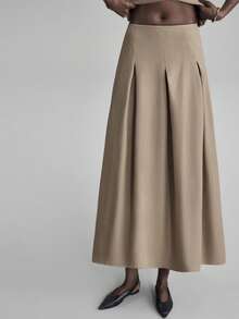 Ontre 2026春夏女装卡其色不对称斜襟金属纽扣设计背心半身套装，优雅适合派对和都市通勤 - 卡其色 - 查看 8