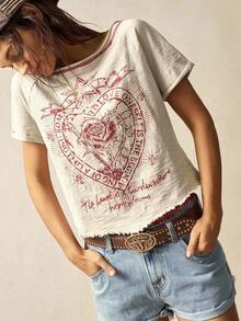 Bohemela Solid Color Knit Crew Neck Short Sleeve Fitted Washed Women T-Shirt