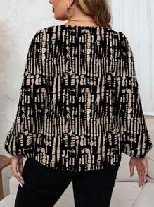 SHEIN LUNE 加大锁孔领口灯笼袖绿色上衣