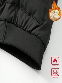 Manfinity Homme Men's Autumn/Winter Furry Trim Thermal Lined Hooded Outdoor Padded Coat, Zip-Up Business Casual Padded Coat, Thick Thermal Lined, Commuter Wear, Black Outerwear Men Winter Coat - Black - View 4