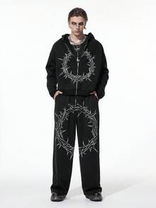 ROMWE MEN Goth Men's Casual Loose Pocket Drawstring Waist Sweatpants - Black - View 6