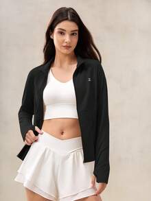 OutZeal 女士防紫外线凉爽触感修身立领拉链口袋防晒夹克女士骑行健身 - 黑色 - 查看 11