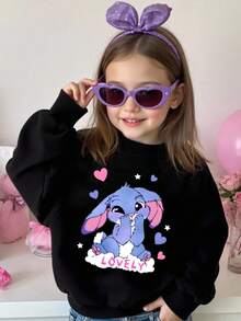 Young Girl' Casual Creative Blue Rabbit Graphic Print Basic Round Neck Sweatshirt Sweatshirt For Girls Kids Sweatshirts Lovely Sweatshirt Bunny Sweatshirt Fall Winter - Black - View 1