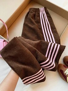 Muchica Brown Pants Women's Casual Colorblock Striped Wide Leg Pants Y2k