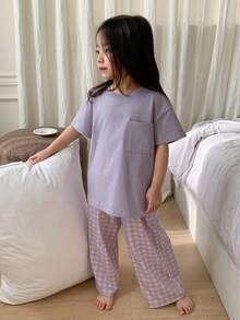 Dazy Kids 适合日常穿着的年轻女孩休闲舒适家居服 - 紫色 - 查看 3