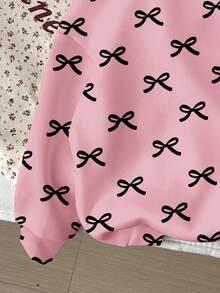 可爱蝴蝶结印花，年轻女孩休闲宽松圆领舒适日常针织长袖运动衫 - 彩色 - 查看 4