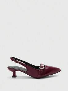 CUCCOO BIZCHIC Pointed Toe Kitten Heel Burgundy Women's Fashion Backless Low Heel Pumps, Versatile For Daily Wear And Commuting