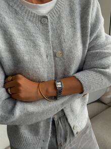 Livesso Women's Solid Color Drop Shoulder Long Sleeve Single-Breasted Casual Loose Cardigan, Autumn/Winter - Grey - View 1